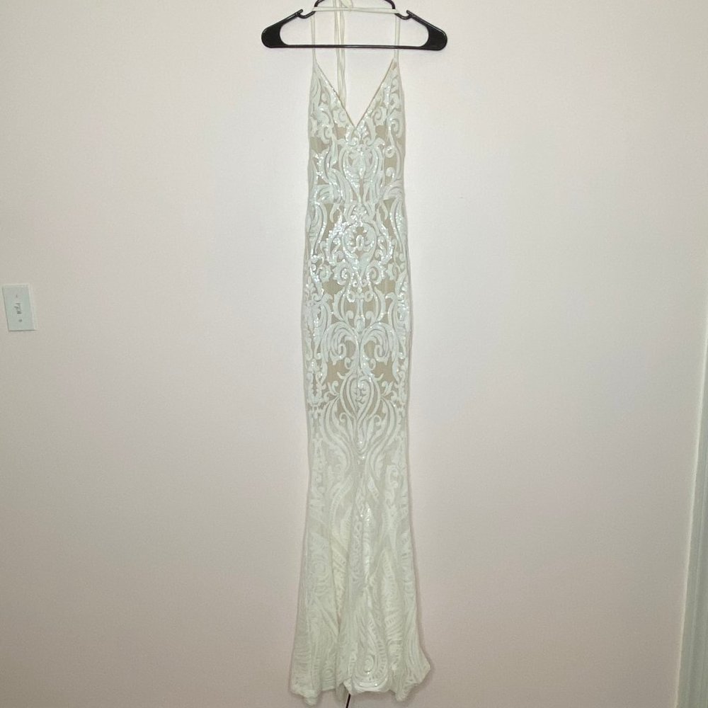 Windsor Meg Formal Sequin Halter Dress White Sz M - Picture 4 of 15